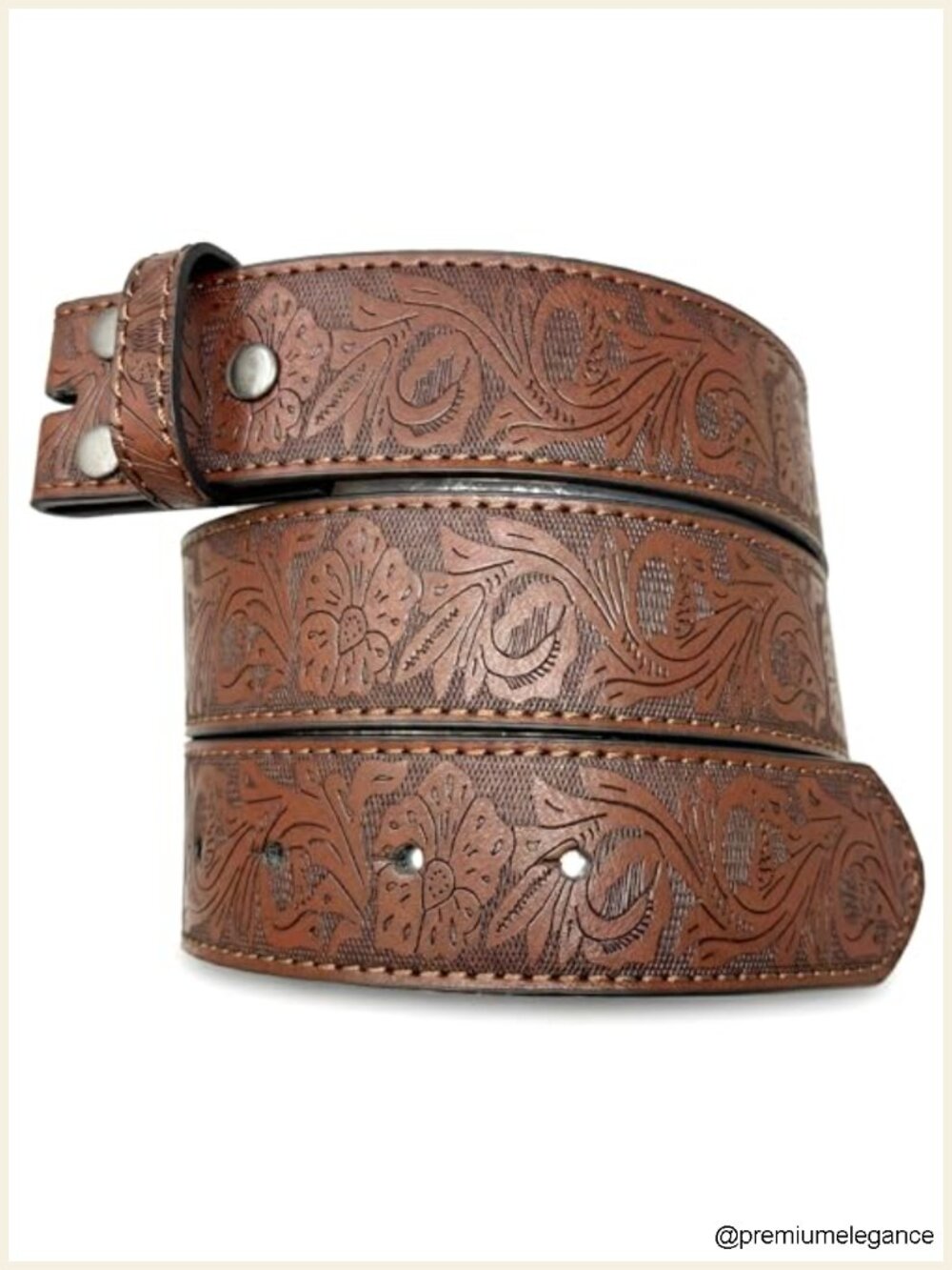 Genuine Leather Western Belt Strap 1.5" Snap-On Interchangeable